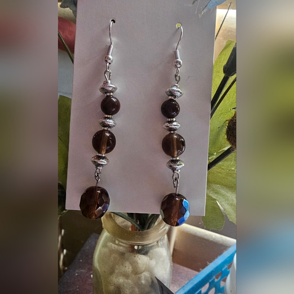 Elegant Brown Beaded Earrings